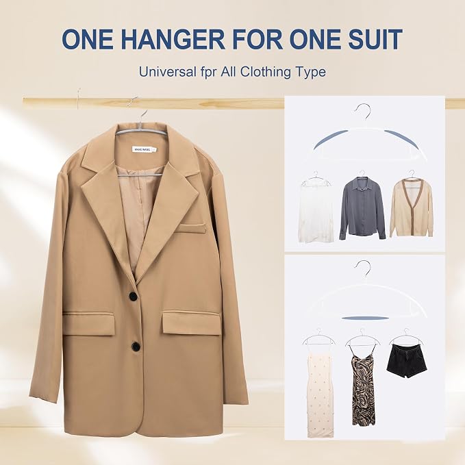 Sweater Hangers No Shoulder Bump, Non-Slip Rubber & Rust-Free Metal | Heavy Duty and Ergonomic Curved for Closet Clothes like Suits Coats Pants Dresses or Shirts, Set of 20, White Coated