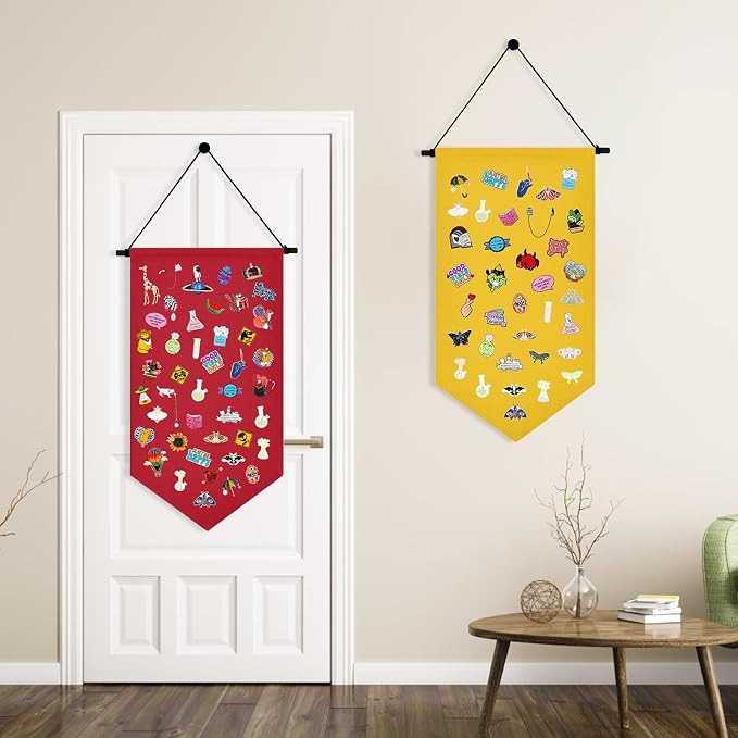Winmany Wall Hanging Brooch Jewelry Storage Case Canvas Display Stand Enamel Pin Display Banner Holder Earrings Necklace Glitter Pin Collection Organizer (Yellow)