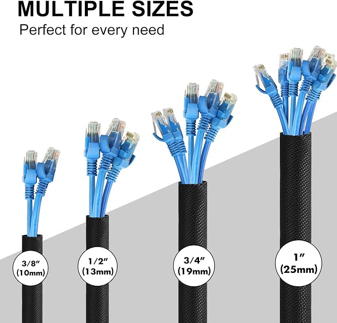 Secbolt Cord Protectors from Pets No Chew, 10ft - 3/4 inch Ultra Durable Cord Covers for Pets, Bite-Resistant Cable and Wire Protector for Cats, Dogs, Rabbits - Black