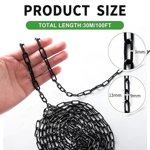 100 ft 1/8" Metal Hanging Chains Fixture Chain Decorative Chain Light Duty Chain Utility Chains for Hanging Plants, Basket, Light Fixture, Chandelier, Lamp (3mm 100ft)