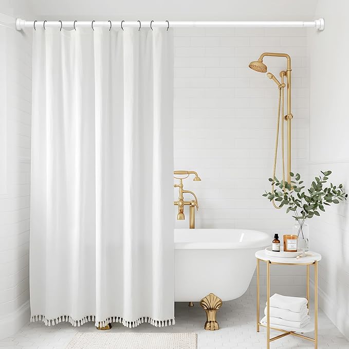 2-Pack White Shower Curtain Rod 31-49 Inch - 7/8'' Diamete Shower Tension Rod for Bathroom, Closet, Window, Room Divider, Adjustable Small Shower Rod, Easy Installation, No Drilling