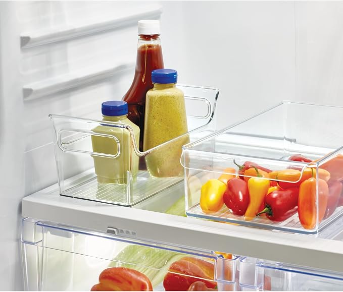 iDesign Large Stackable Fridge or Freezer Bin, Clear, Set of 3 | Front Handle, Made in USA