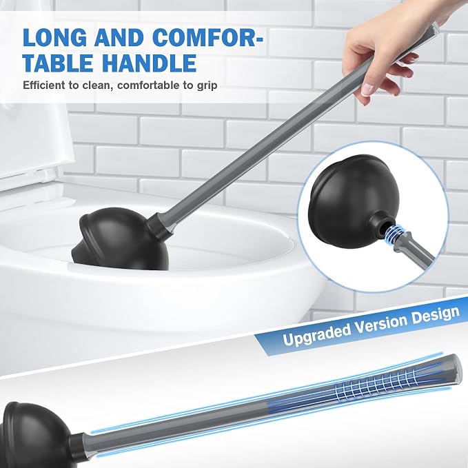 Toilet Plunger and Brush, Bowl Brush and Heavy Duty Toilet Plunger Set with Ventilated Holder, 2-in-1 Bathroom Cleaning Combo with Modern Caddy Stand for 5.7-inch Toilet Drain(Grey, 2 Set)
