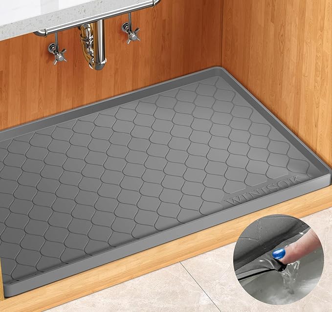 Winisok Silicone Under Sink Mat 25" x 19", kitchen Essentials and Gadgets, Shelf liner and Cabinet Protector, Home Organizers and Storage, Waterproof Bathroom Tray
