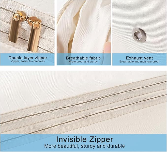 2PCS Comforter Storage Bag, 3-Layer Zipper Large Capacity Storage Bag, Ultra Space Saving Self Compression Storage Bags for Comforters, Clothes, Pillows and Bedding Sets (Beige, X-Large)