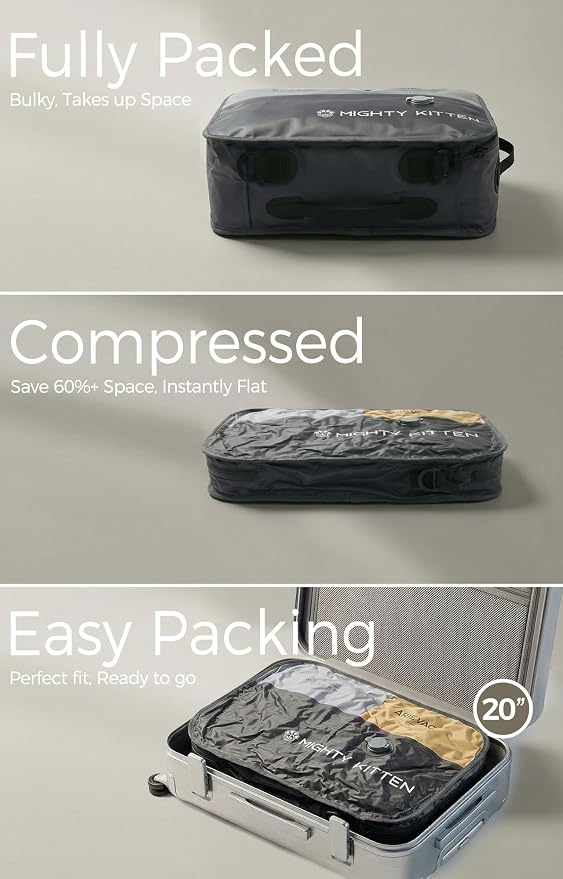 IKYWT Travel Vacuum Seal Bag with Pump, 21L Compression Packing Cube Kit with 270° Zipper, Reusable Waterproof Vacuum Storage for Carry-On & Small Checked Luggage (2-Pack)