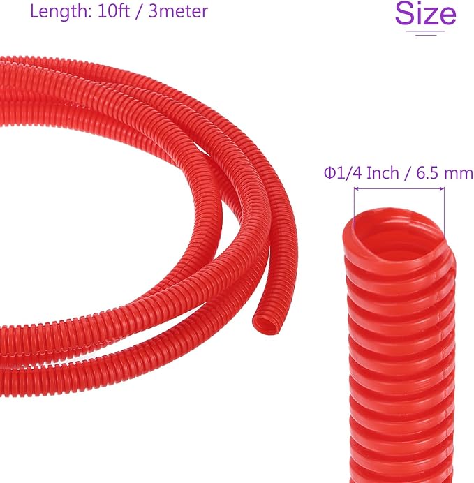 DMiotech 10ft Wire Loom Split Tubing 1/4 Inch, Cord Protectors from Pet Flexible Conduit Cable Management for Office, Home, Garden, Red