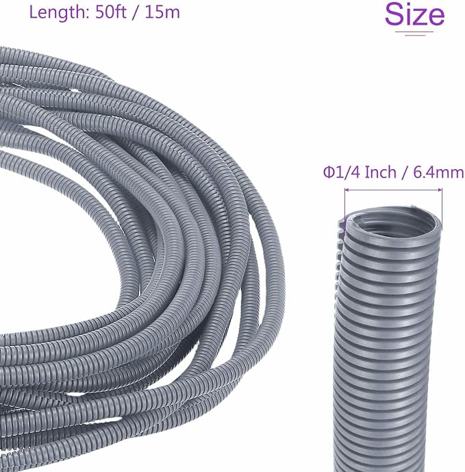 DMiotech 50ft Wire Loom Split Tubing 1/4 Inch(6.4mm) ID, Cord Protectors from Pet Flexible Conduit Cable Management for Office Home Garden, Gray