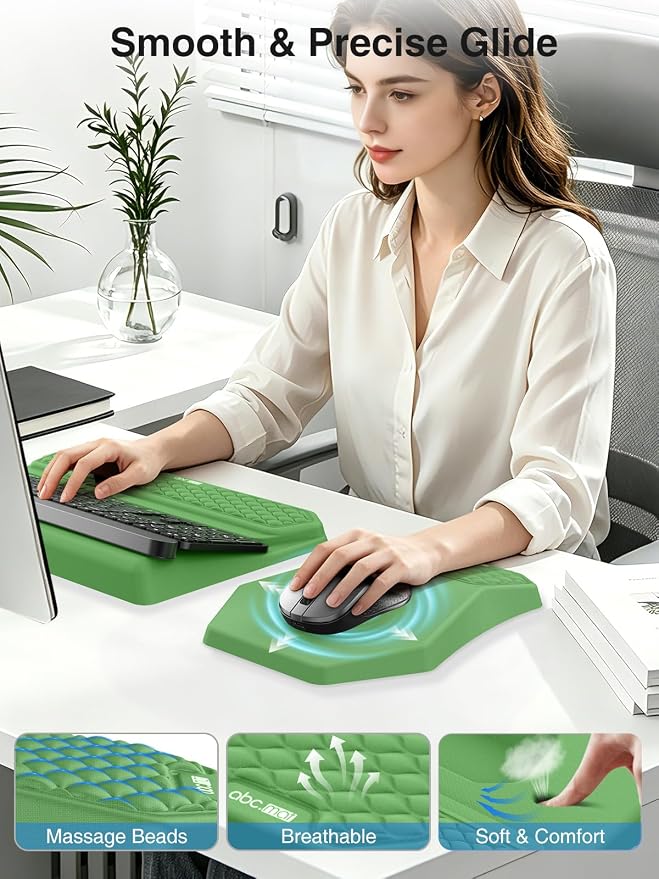 Ergonomic Wrist Rest with Keyboard Stand and Mouse Pad for Easy Typing | Keyboard Holder with Storage Slot, Mousepad for Carpal Tunnel Pain Relief with Massage Bulge and Slow Rebound Memory Foam