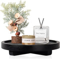 Round Decorative Tray Farmhouse Kitchen Decor Soap Dish, 8" Black | Waterproof, Lightweight, Easy Clean, Wood Riser Pedestal Stand Accessories for Office Desk, Vanity, Counter, Sink