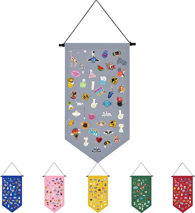 Winmany Wall Hanging Brooch Jewelry Storage Case Canvas Display Stand Enamel Pin Display Banner Holder Earrings Necklace Glitter Pin Collection Organizer (Grey)