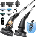 Leebein Electric Spin Scrubber, Cordless Cleaning Brush for Bathroom Shower Tub, IPX7 Waterproof Power Scrubber with 7 Brush Heads, Extendable Long Handle and 2 Speeds Scrubber for Bathtub Floor