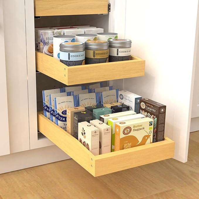 Wooden Pull out Cabinet Organizer 15" W x 21" D x 4.3" H, Only for 15" Cabinet Openg Heavy Duty Kitchen Slide Out Drawers