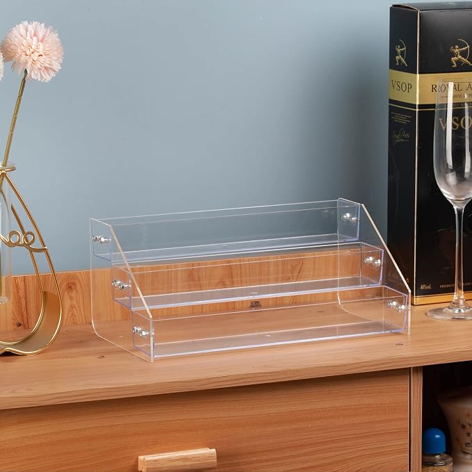 Acrylic Spice Rack, Tiered Spice Rack Shelf Seasoning Organizer | for Countertop, Cabinet, Pantry, Kitchen Storage - 3 Tier