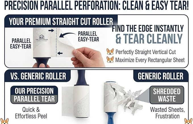 Extra Sticky Lint Roller, 6-Pack 600 Sheets, Pet Hair | Extra Sticky | Cat & Dog Hair | Straight-Cut Sheets | Navy Ergonomic Handles | Clothes | Car Seats | 6 Complete Rollers