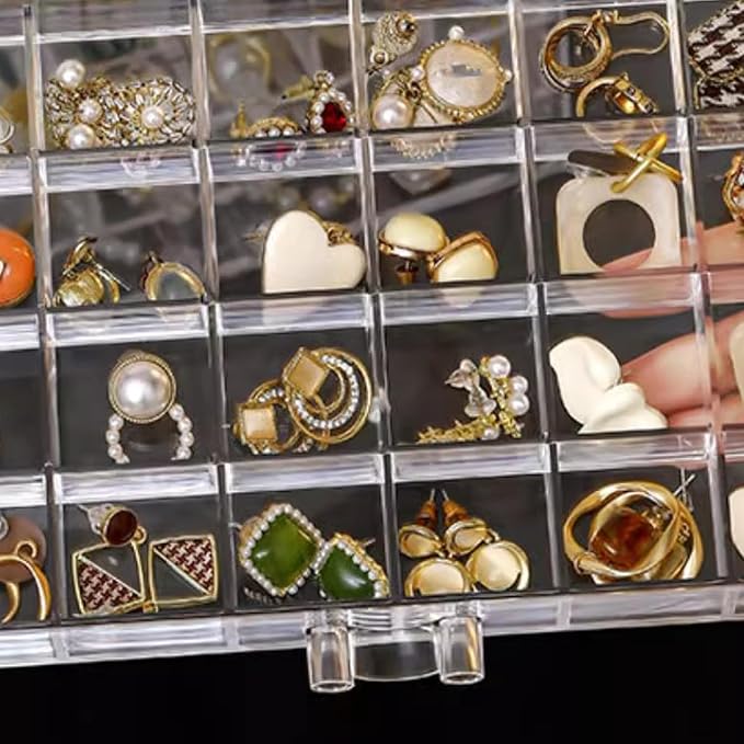 SPAKOWN Earring Organizer Acrylic Jewelry Holder Organizer with 5 Drawers | Stackable Earring Storage Case Jewelry Boxes for Women (Clear)
