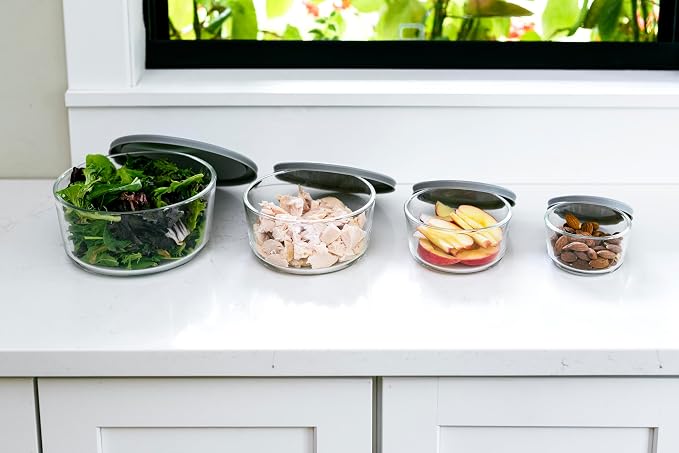 16-Piece Glass Food Storage Containers Set (8 Containers + 8 Lids) | Round, Nesting, Microwave & Dishwasher Safe | BPA-Free, Space-Saving | Color Lids for Pantry & Kitchen Organization, Multi Color