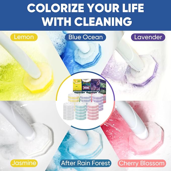 Aromative Toilet Brush Refills, Double-Layer Cleaning Pads Added, Compatible with Most Toilet Brushes，Lemon, Blue Ocean, Lavender（Patented）