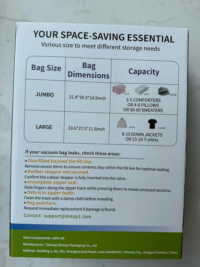 10 Pack Jumbo Vacuum Storage Bags with Hand Pump, Sturdy Leak-Free Vacuum Seal Bags, 80% Space Saver Vacuum Seal Bags for Clothing, Pillows, Bedding, Blankets, Comforters, Travel Luggage - Jumbo