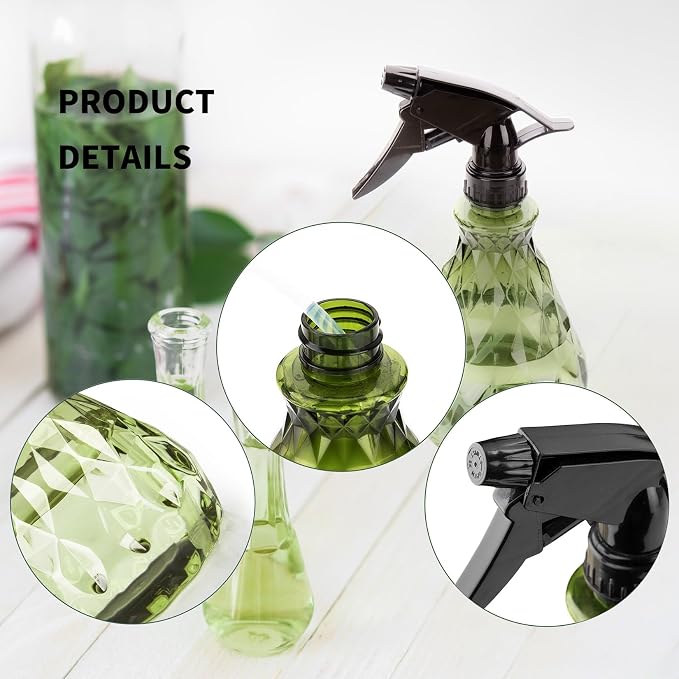 wugongshan 2 Pcs Spray Bottles, 500 ml/17 oz Empty Water Spray Bottles, Plastic Reusable Adjustable Mist Sprayer Squirt Bottles Containers Refillable for Cleaning Solutions, Gardening, Plants (Green)