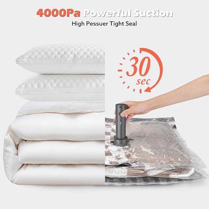 Vacuum Storage Bags Jumbo with Wireless Charging Air Pump, 10 Pack Vacuum Seal Bags 27.6x39.4 inches, Compression Bags for Blankets, Comforters, Pillows, Bedding,Down Jacket, Clothes Storage
