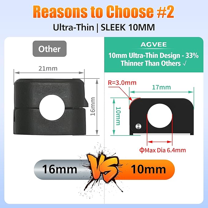 AGVEE 4 Pack Magnetic Cord Organizer Clips, 10mm Ultra-Thin Aluminum Cable Management Holder, 2 Pairs of Strong Magnets Keeper for Home Desk Office Gadgets Accessories, Residue-Free Tape, Black