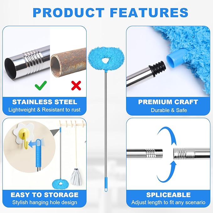 Storystore Ceiling Fan Cleaner Duster - Adjustable Duster with Extension Pole,Dusters for Cleaning Fan Blade, Walls and Cobweb (Round / 4Claw)