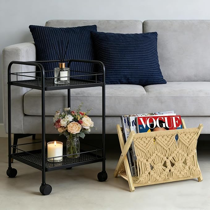 Boho Macrame Magazine Holder,Hand-Woven Magazine Rack for Home Office | Multifunctional Storage Basket for Letters, Magazines, Books and Newspapers