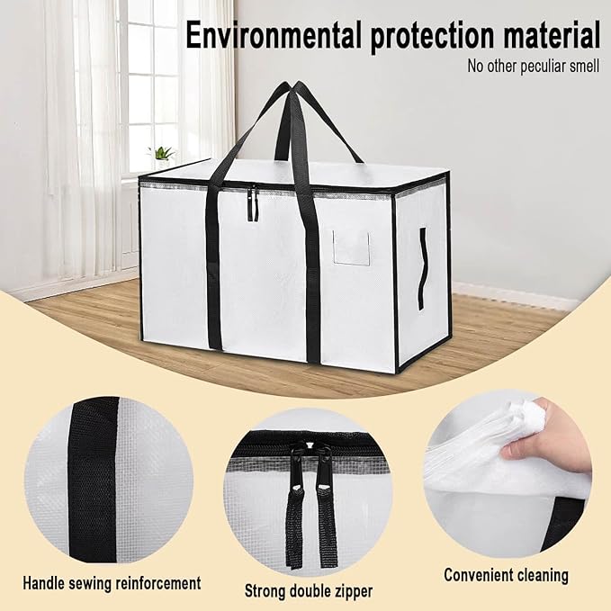 4 Pack Large Moving Bags with Zippers & Carrying Handles, Heavy Duty Storage Tote Moving Boxes ，Space Saving (Clear, 4 Pack)