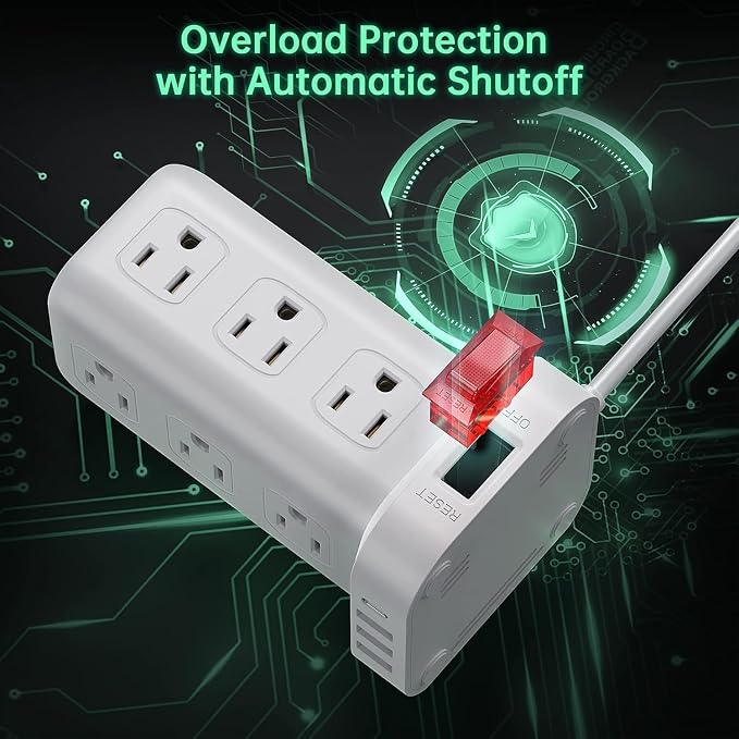 Power Strip with 12 Outlets 4 USB (1 USB C), 10Feet Extension Cord with Multiple Outlets, Charging Station, Power Strip Tower, Home Office Desk Supplies