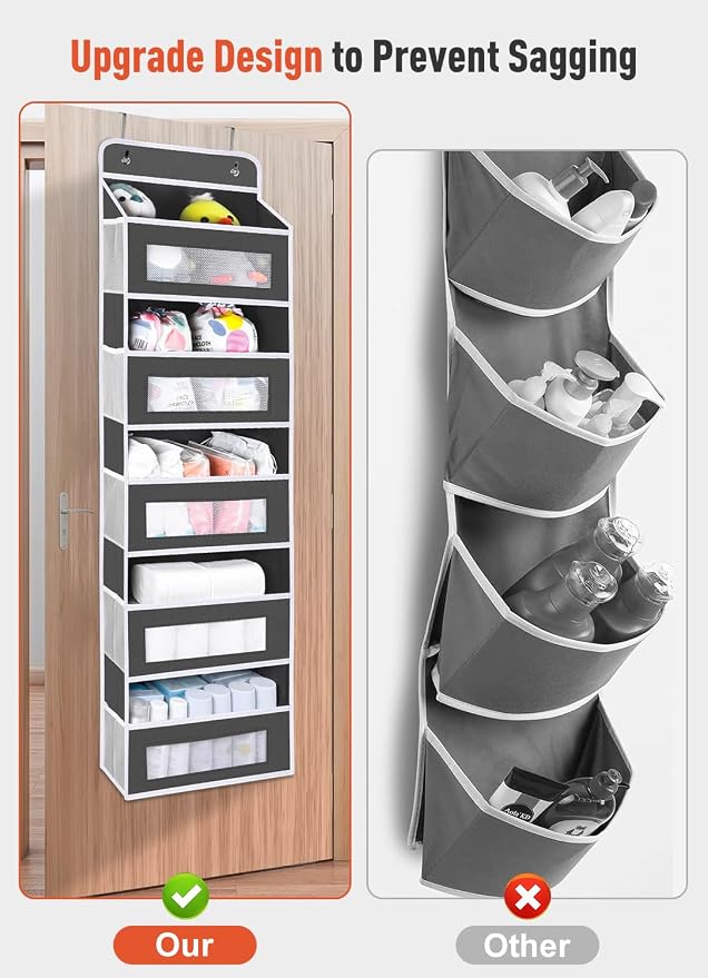 Upgrade Pocket Over The Door Organizer Storage, 5 Shelf Hanging Door Organizers with 10 Large Capacity Pockets, Anti Tilt 48 lb Load Behind Door Organizer for Bedroom, Bathroom, Pantry