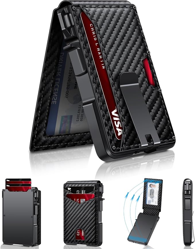 ZALVEX Wallet for Men, Mens Minimalist Wallet 9-13 Cards, Slim Compact Wallet with Money Clip & ID Window, RFID Blocking Smart Pop Up Card Wallet, Metal Aluminum Credit Card Holder Bifold Wallet | Money Clip & ID Window, Smart Pop Up Card Wallet, Metal...