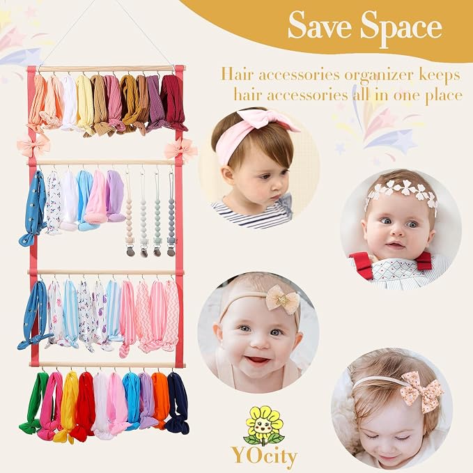 YOcity Baby Headband Organizer for Girl Bow Holder Hair Bows Clip Hair Bow Organizer Baby Headband Holder Hair Accessories Storage Wall Hanging Decor (Pink)
