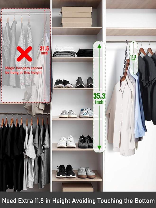 HOUSE DAY Space Saving Hangers, 8 Pack, Dorm Room Essentials for Girls | Space Saver Hanger Reinforced Hooks Swivels 360°, Cascading Hanger With 5 Holes, Sturdy Closet Organizers and Storage - Black
