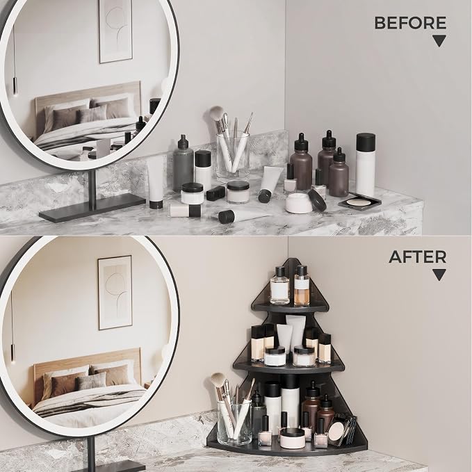 Bathroom Counter Organizer,Bathroom Organizers and Storage,Vanity Organizer | 3 Tier Corner Bathroom Counter,Bathroom Sink Organizer,Makeup Organizer,Bathroom Countertop Organizer,Perfume Organizer