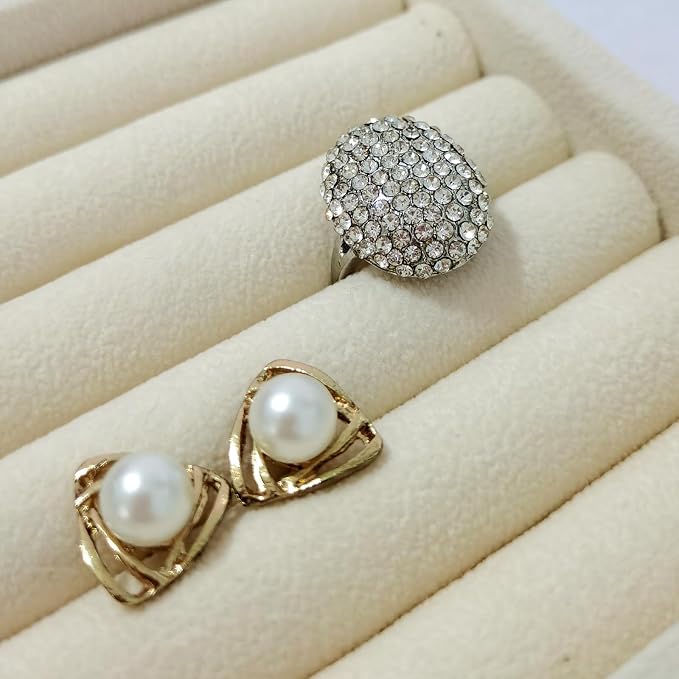 SCIKHETF Velvet Ring Earrings Studs organizer Tray Small Ring Insert Display Tray 5 Slots Stackable (Beige)