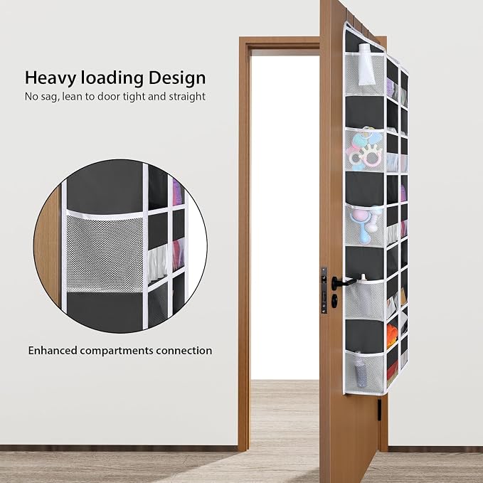 KEEGH 5 Tiers Over Door Organizer, Large Hanging Door Organizer, Dark Grey | High Load-Bearing Capacity, Large Capacity, 4 Sturdy Hooks, Over the Door Storage for Bedroom, Nursery, Bathroom and Pantry