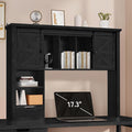 Large Desktop Bookshelf with Sliding Barn Door, 47.2''W Desk Shelf Display Rack, Desktop Organizer Storage Rack with 7 Cubbies and Drawer, Home, Desk Shelf for Office, Dorm, Vanity, Black