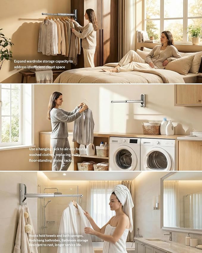 BaiNong Pull Out Wall Mounted Clothes Drying Rack Silver 13" Foldable 2Pack | Laundry and Drying Solutions for Small Spaces Easy to Install