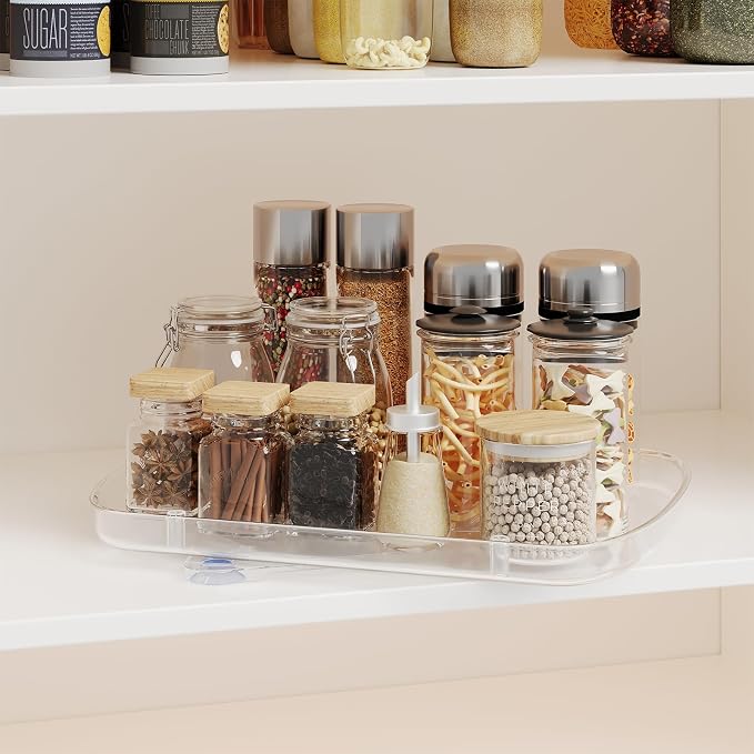 HIYOHIYO 2-Pack Clear Lazy Susan for Refrigerator Rectangular Fridge Turntable Organizers and Storage Pull Out & 360° Rotating for Cabinet Pantry Kitchen Table Bathroom (13.7"x10.2")