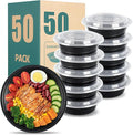 24oz Round Meal Prep Containers, Black, Leak-Proof Stackable Bento Boxes with Lids, BPA-Free, 50 Pack