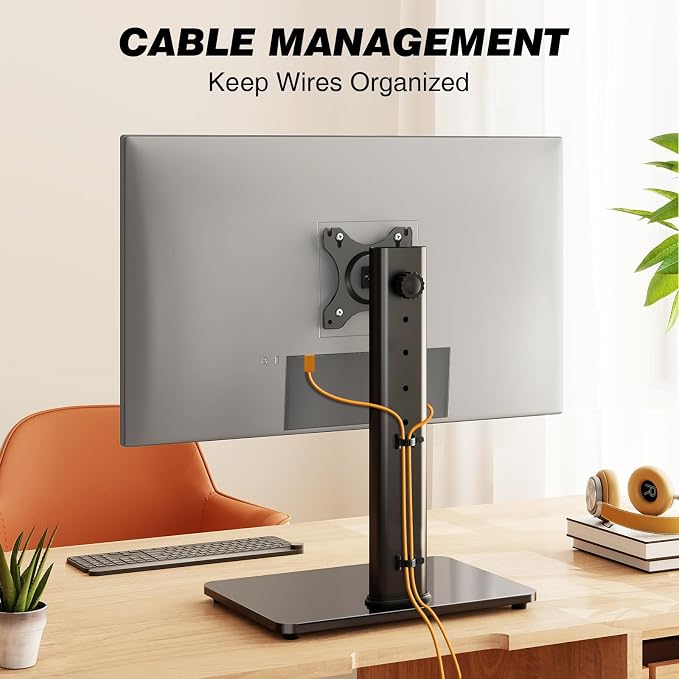 TAVR Furniture Single Monitor Stand VESA Mount for 13-32 Inch Screens | Free-Standing Monitor Riser with Swivel Tilt Rotation Height Adjustable, Universal Desk Stand up to 44lbs, Black