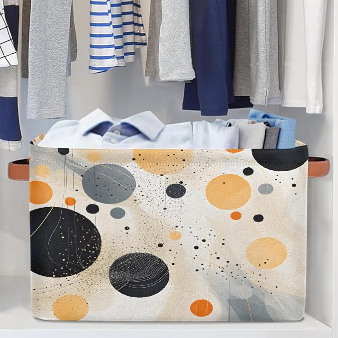 Cube Storage Bins for Shelves, Abstract Colored Dots Collapsible Fabric Toys Storage Basket Box with Handles for Home Office Bedroom Closet