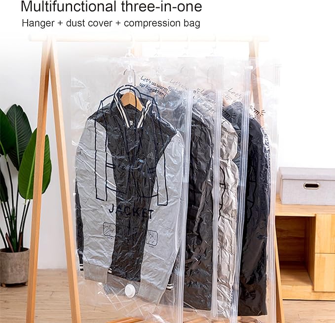 Large Garment Covers, Pack of 5, Vacuum Storage Bag with Electric Pump, Clear Compression Airtight Sealer Bags with Hanging Buckle, Hanging Clothes Storage(110cm/43in)