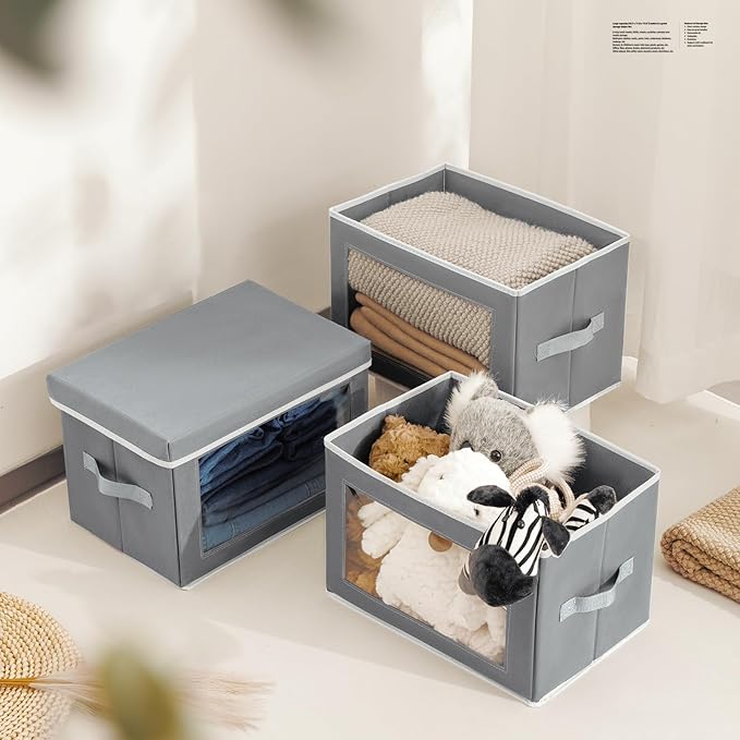 Homsorout Clothes Organizers and Storage - 6 Pack Large Storage Box with Lids, Foldable Closet Organizer with Lids, Decorative Basket Bins for Home, Dorm, Closet, Grey