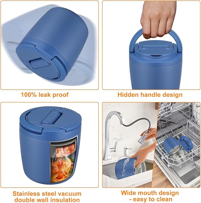 wiwens 40oz Insulated Lunch Containers for Adults Soup Thermo for Hot Food | Leak Proof Wide Mouth Vacuum Stainless Steel Thermal Jar Bento Box with Buckle Lid and Spoon
