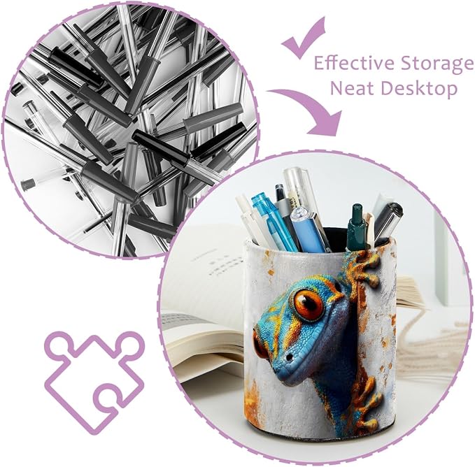Vibrant Blue Gecko Pen Holder Pencil Organizer for Desk, 3.1” x 3.1” x 3.9” Pencil Cup Office Supplies, Large Capacity Cute Pen and Makeup Brush Holder for Home, School, Desktop