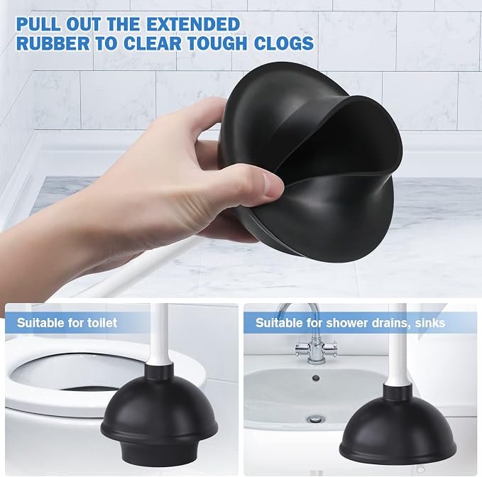 Toilet Plunger and Brush, Bowl Brush and Heavy Duty Toilet Plunger Set with Ventilated Holder, 2-in-1 Bathroom Cleaning Combo with Modern Caddy Stand for 5.7-inch Toilet Drain(White, 2 Set)