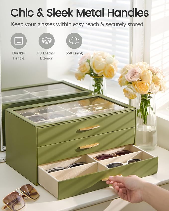 Lolalet Enlarged Sunglasses Organizer for women | Multi Eyewear Storage Box, Eye Glasses Case Display Holder with Clear Lid for Eyeglass Collection