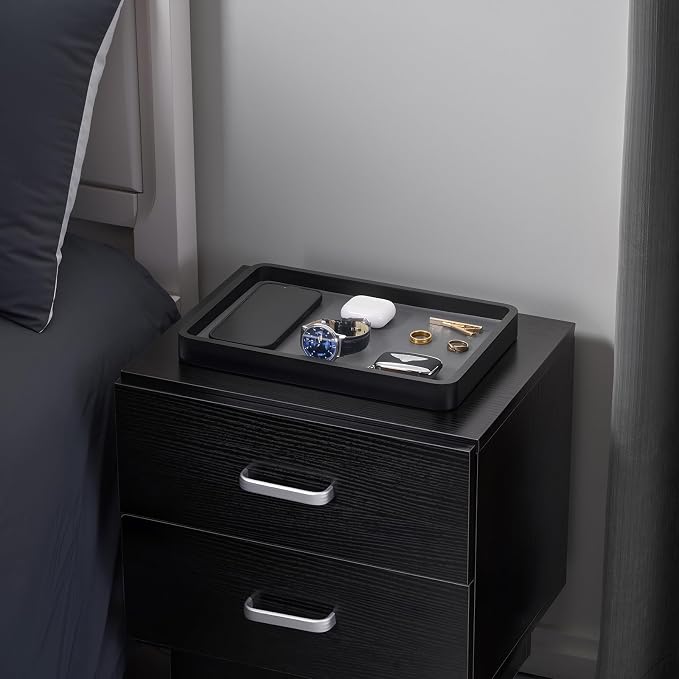 ProCase Wood Valet Tray for Men, Key Tray, Desk & Nightstand -Black | Wood Catch-All EDC Tray for Nightstand Decor, Desk & Entryway, Holds Keys, Wallets, Watches, Phones & Coins